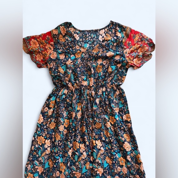 SHEIN Boho Floral Maxi Dress | Short Sleeve Border Print | Size M - Picture 2 of 3